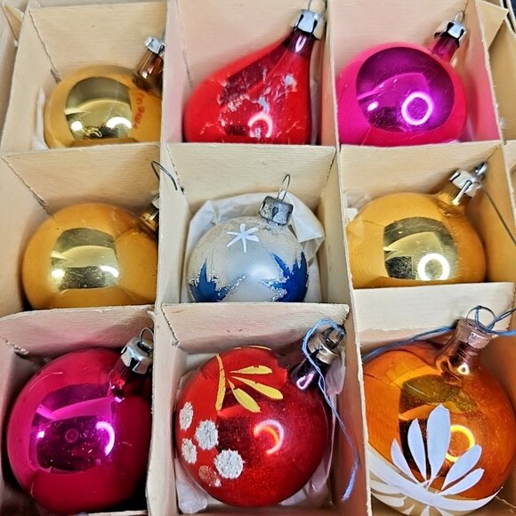 Vintage Christmas Ornaments 12pcs Various Types Glass Read - Picture 3 of 16